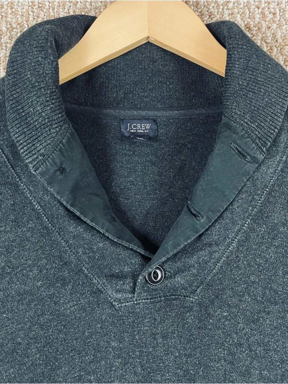 J CREW Sweater Mens XL Gray Cotton Cashmere Shawl Collar Grandpa Prep F383